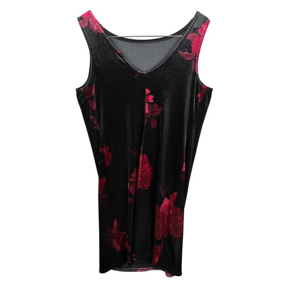 VTG 90s Velvet Dress M Mini‎ Black Red Floral Shimmer Whimsigoth Fairy Grunge - Picture 2 of 12